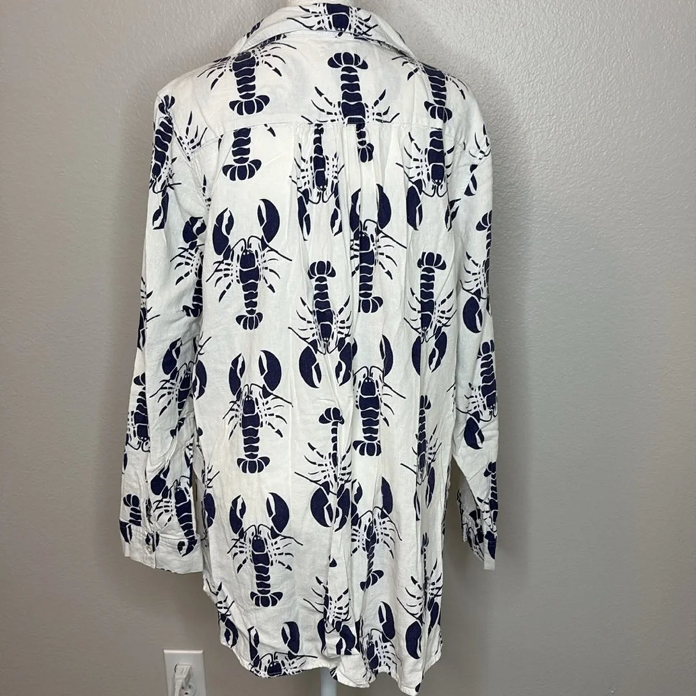 Sigrid Olsen linen tunic top white and blue lobster print large - Picture 4 of 5